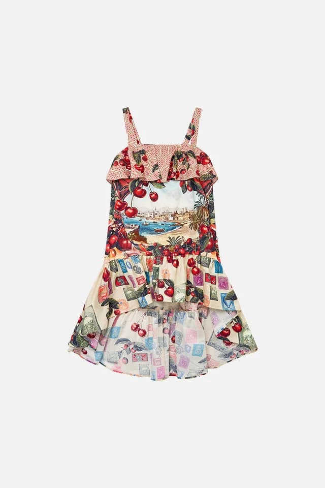 Camilla eBoutique KIDS WIDE STRAP HIGH LOW DRESS WITH FRILLS NOTES FROM THE ROAD, image 1 of 1 from CAMILLA