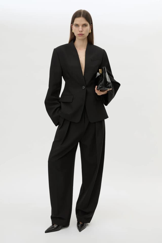 C&M CAMILLA AND MARC SALE Tala Fitted Collarless Blazer in black, image 1 of 1 from Camilla and Marc