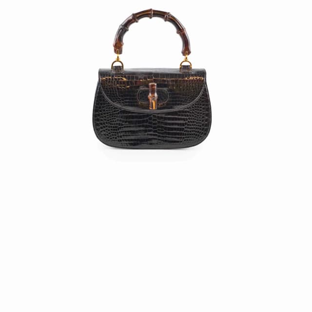 Gucci Vintage Bamboo Top Handle Crocodile Shiny Black in Black Crocodile from The Purse Affair, photo 1 of 1