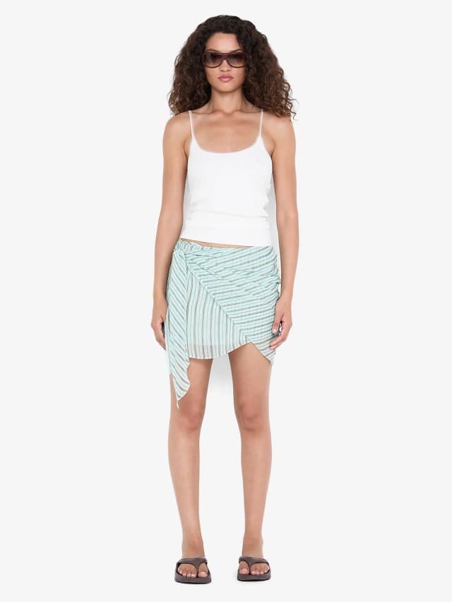 Bec&Bridge ALGARVE ASYM MINI SKIRT - MINT SLICE STRIPE, image 1 of 1 from BEC + BRIDGE