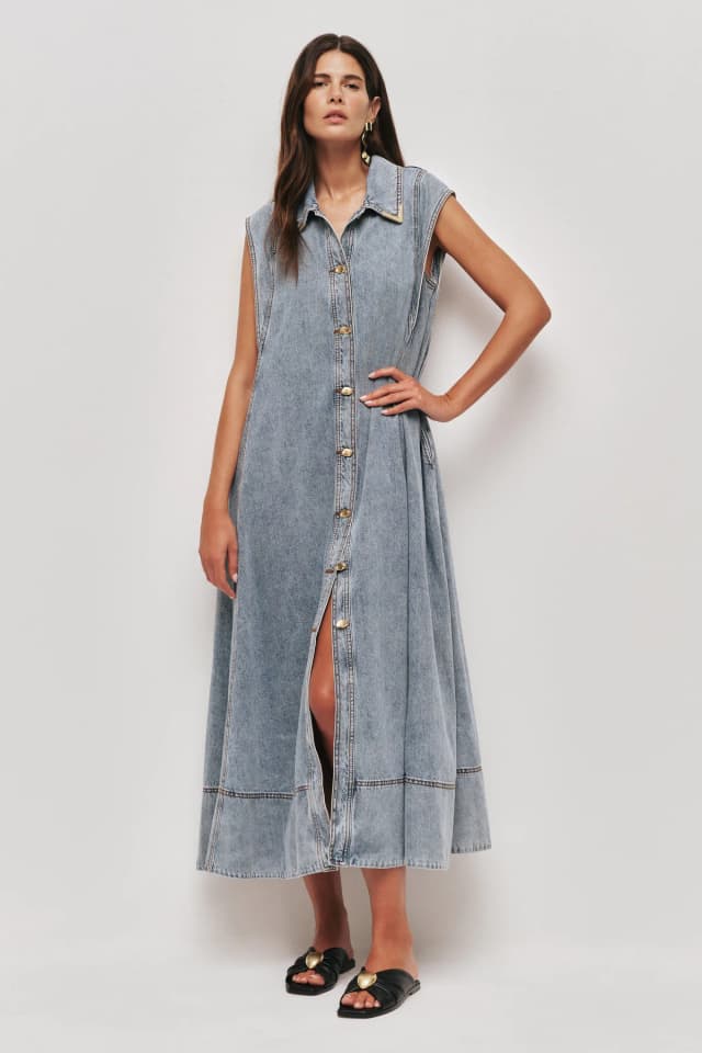 AJE Amara Denim Maxi Dress in SKY WASH, image 1 of 1 from Aje