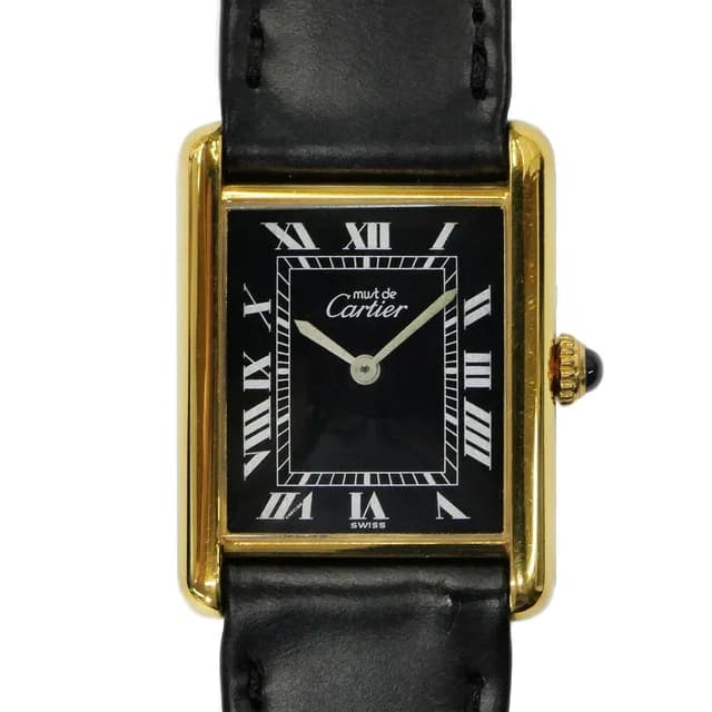 Cartier Must Tank LM Black Dial 925 Leather Vintage Manual Wind Watch in Black Leather from The Reluxe, photo 1 of 1