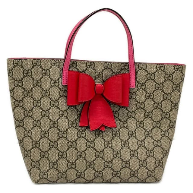 Gucci Tote GG Supreme Canvas Bow Beige Bordeaux Multi Ribbon Mini Bag Leather in Beige Canvas from The Reluxe, photo 1 of 1