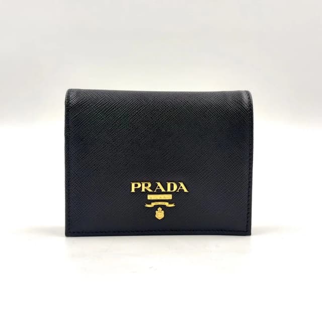 Prada Saffiano Multicolor Compact Wallet Leather Black Bifold Gold in Black Saffiano leather from The Reluxe, photo 1 of 1