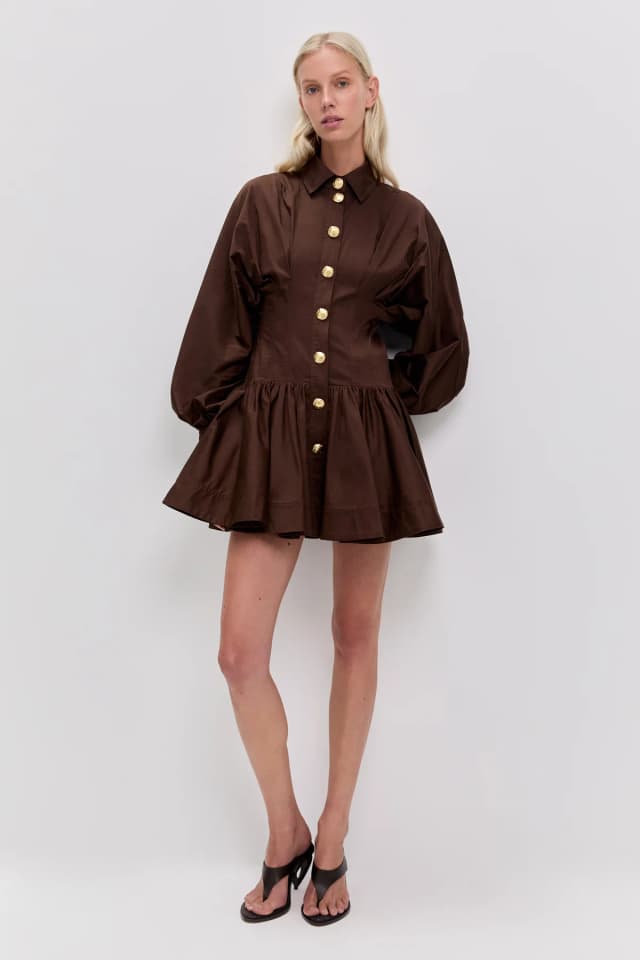 AJE Alexa Long Sleeve Mini Dress in CHOCOLATE, image 1 of 1 from Aje