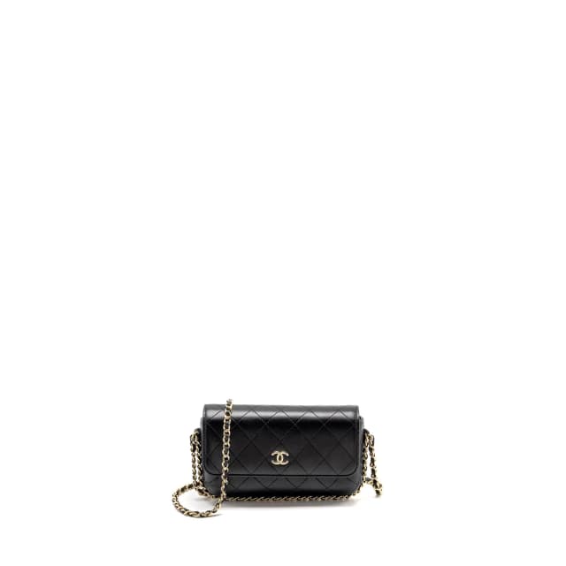 Chanel 22A Phone Case/Mini Wallet on Chain Lambskin Black LGHW (Microchip) in Black Lambskin from EMIER, photo 1 of 1