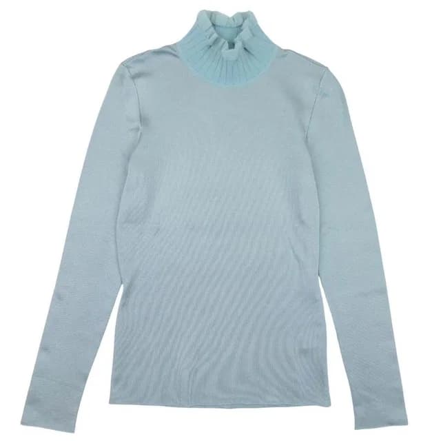 Hermès High Gauge Knit Frill Neck Top 38 Light Green Sweater in Green Silk from The Reluxe, photo 1 of 1