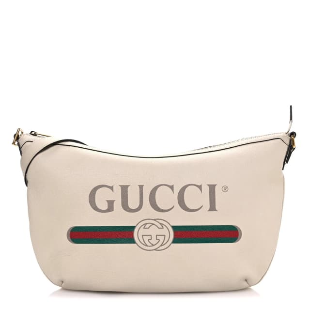 Gucci Grained Calfskin Logo Half Moon Hobo Bag - White in White Caviar leather from H&T, photo 1 of 1