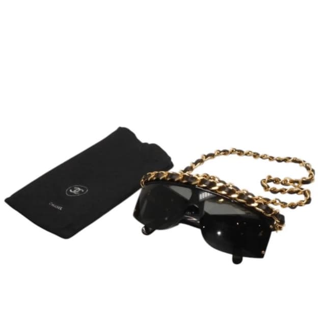 Chanel Chain Sunglasses Eyewear CC Logo Black Gold Vintage in Black Leather from The Reluxe, photo 1 of 1