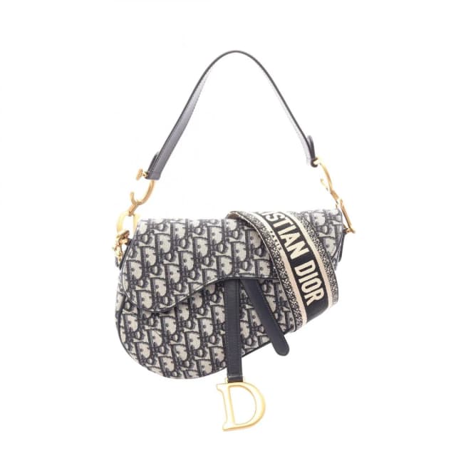 Dior Saddle Bag Oblique Jacquard 2-Way Navy Ivory Canvas Leather in White Canvas from The Reluxe, photo 1 of 1