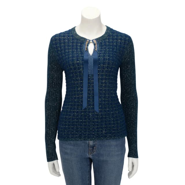 Chanel Lurex Knit Chain Drawstring Sweater FR 38 in Blue & Gold from Blue Spinach, photo 1 of 1