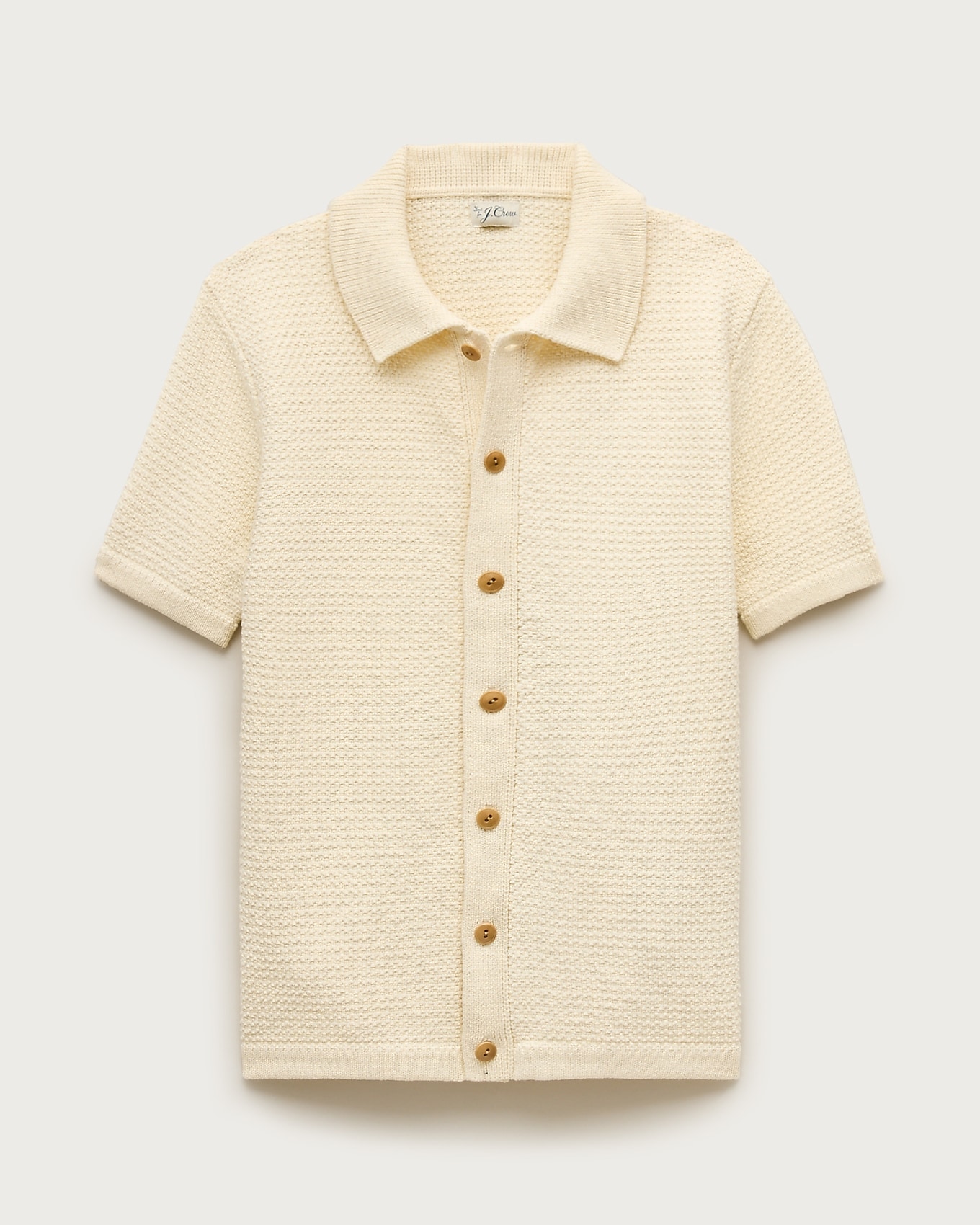 J.Crew Short-sleeve cotton waffle-knit polo cardigan sweater in LINEN, image 1 of 1 from J.Crew (US)
