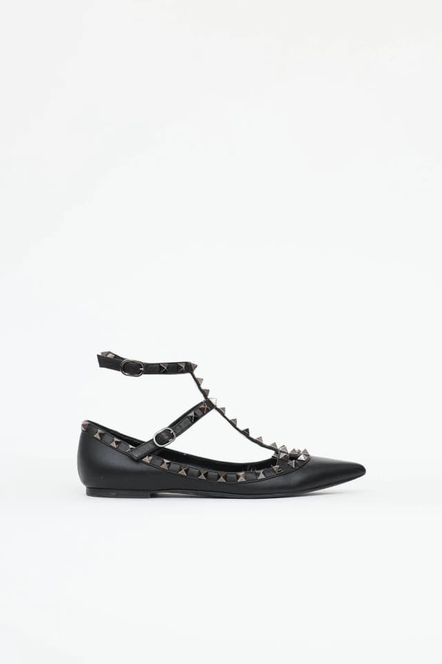 Valentino Garavani Caged Rockstud Flats in Leather from VSP Consignment, photo 1 of 1