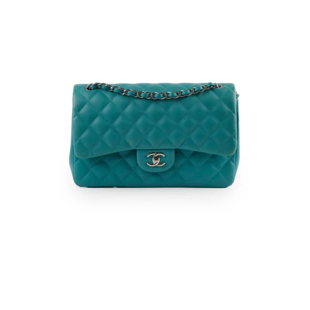 Chanel Jumbo Double Flap Lambskin Blue in Blue Lambskin from The Purse Affair, photo 1 of 1