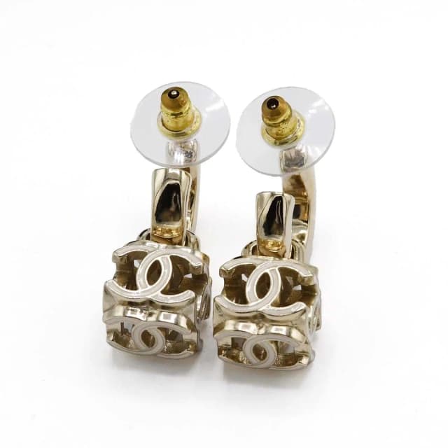 Chanel Earrings CC Logo Hoop Dice Champagne Gold in Gold from The Reluxe, photo 1 of 1