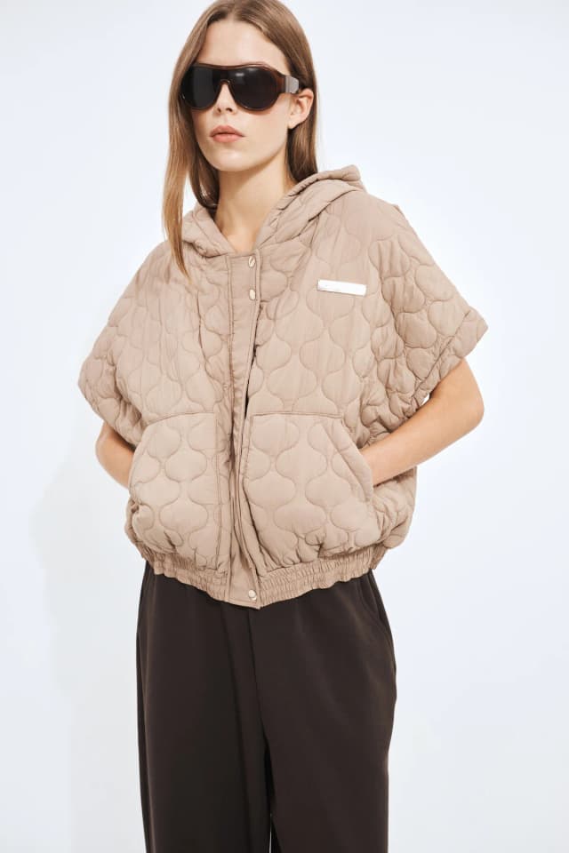Athletica Quilted Crop Vest in NOUGAT, image 1 of 1 from Aje