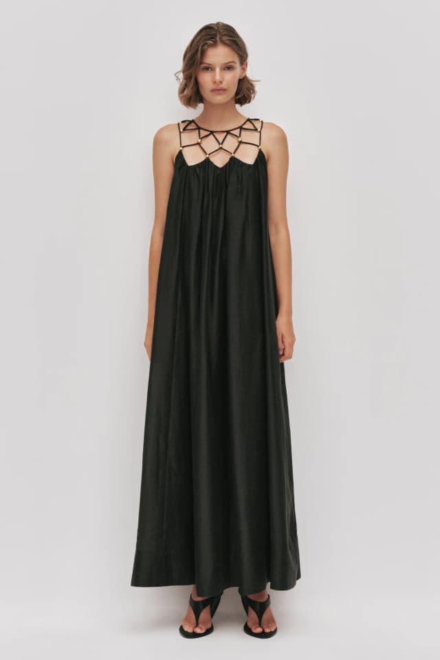 AJE Della Beaded Dress in HUNTER GREEN, image 1 of 1 from Aje