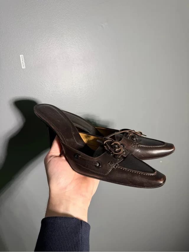 Tod's Sabot Leather Heeled Mules Women’s Size 10.5 in red|brown Leather from Poshmark, photo 1 of 1