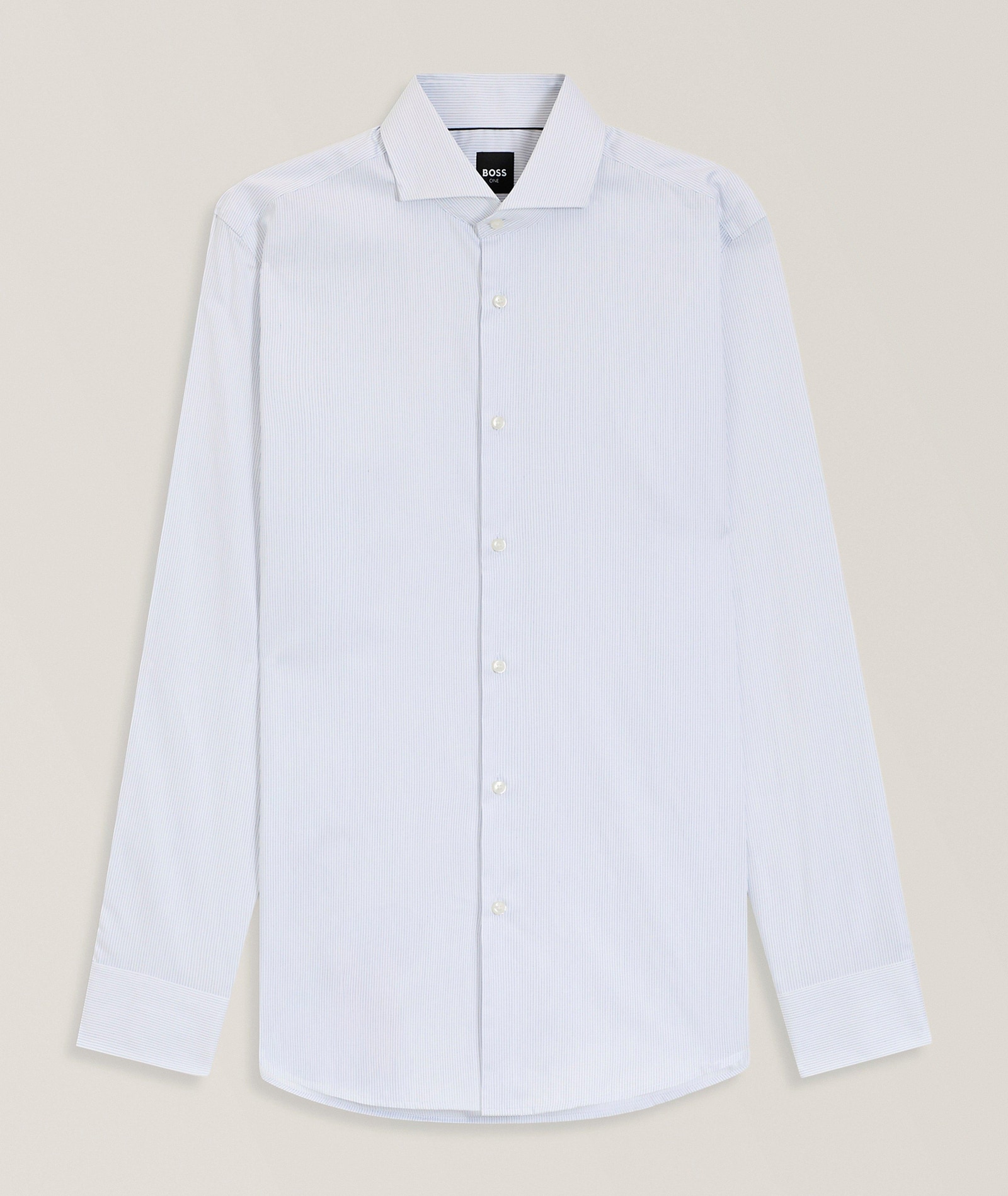 BOSS Hank Striped Cotton-Blend Twill Dress Shirt in Blue 58% cotton, 42% lyocell, image 1 of 1 from Harry Rosen
