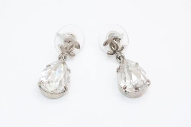 Chanel CC Logo Drop Shape Large Rhinestone Earrings Metal from The Reluxe, photo 1 of 1