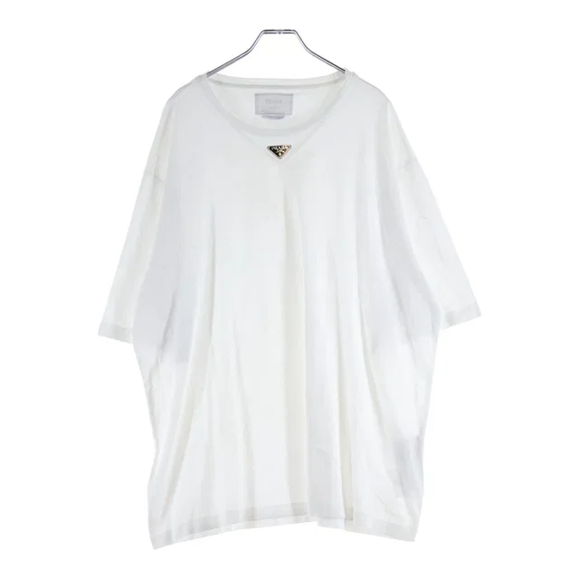 Prada Triangle Logo Crew Neck Short Sleeve Top T-Shirt White in White from The Reluxe, photo 1 of 1