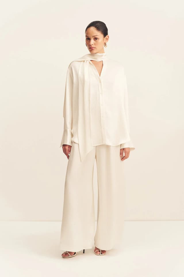 Shona Joy HUXLEY TEXTURED SCARF SHIRT - VANILLA, image 1 of 1 from Shona Joy