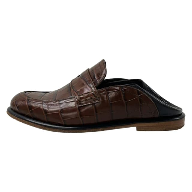 Loewe Loafers Slip-on Brown Black Embossed Babouche Leather in Black Leather from The Reluxe, photo 1 of 1