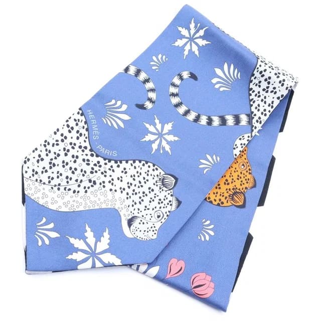 Hermès les Leopards Maxi Twilly Twill Up Scarf Blue in Blue Silk from The Reluxe, photo 1 of 1