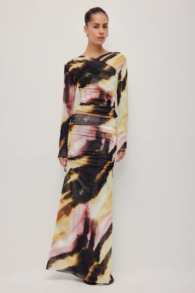Aje Studio Saturn Maxi Skirt in SOLEIL ZEBRA, image 1 of 1 from Aje
