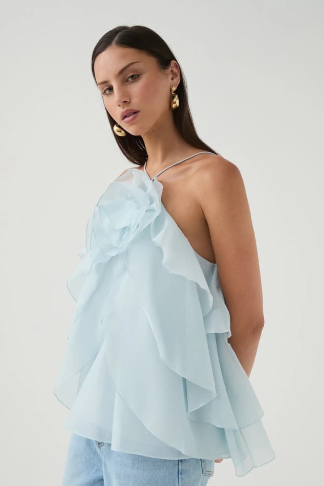 AJE Pandorea Layered Top in SILVER BLUE, image 1 of 1 from Aje