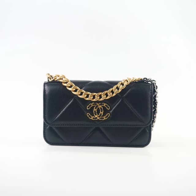 Chanel 19 Mini Wallet On Chain WOC Lambskin Black (Microchipped) in Black Lambskin from The Purse Affair, photo 1 of 1