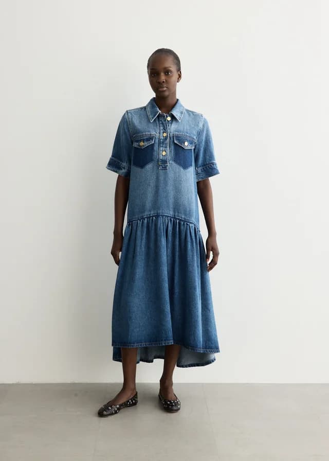 Ganni Light Washed Denim Dress in Tint Wash, image 1 of 1 from Incu