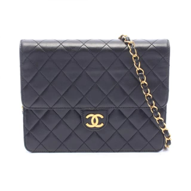 Chanel Shoulder Bag Quilted Single Flap Black Lambskin Push Lock Chain in Black Lambskin from The Reluxe, photo 1 of 1