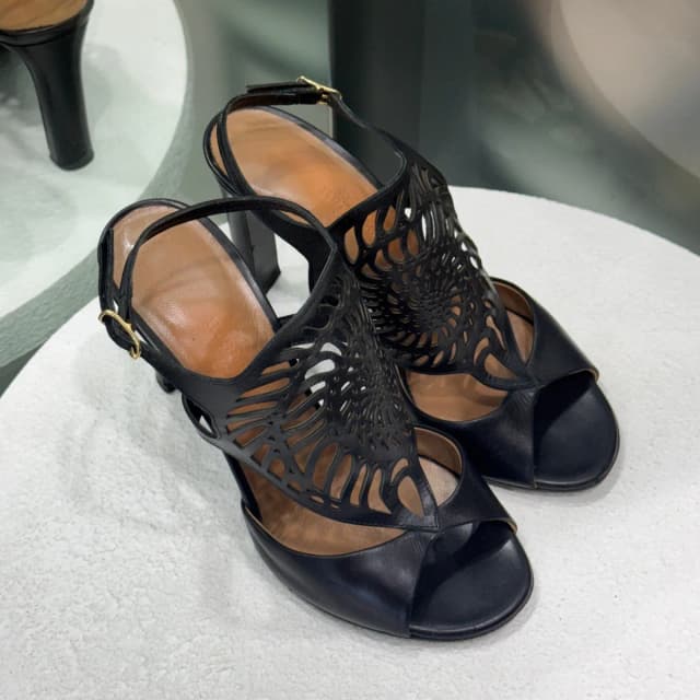 Hermès Cut-Out Black Strap Heel Sz 36 in Black Leather from Revivre Luxury Consignment, photo 1 of 1