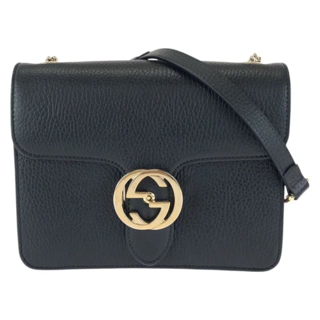 Gucci Interlocking G Black Gold Leather Chain Shoulder Bag in Black Leather from The Reluxe, photo 1 of 1