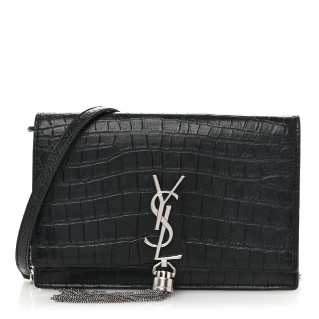 Saint Laurent Small Kate Tassel Calfskin Crocodile Embossed Leather Bag - Black in Black Calfskin from H&T, photo 1 of 1