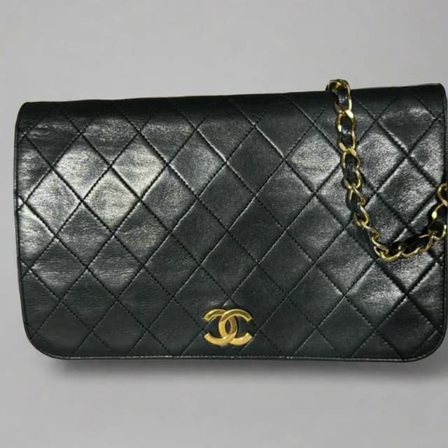 Chanel Black Lambskin Vintage Matelasse Full Flap, Medium in Black Lambskin from SparklesnDreams, photo 1 of 1