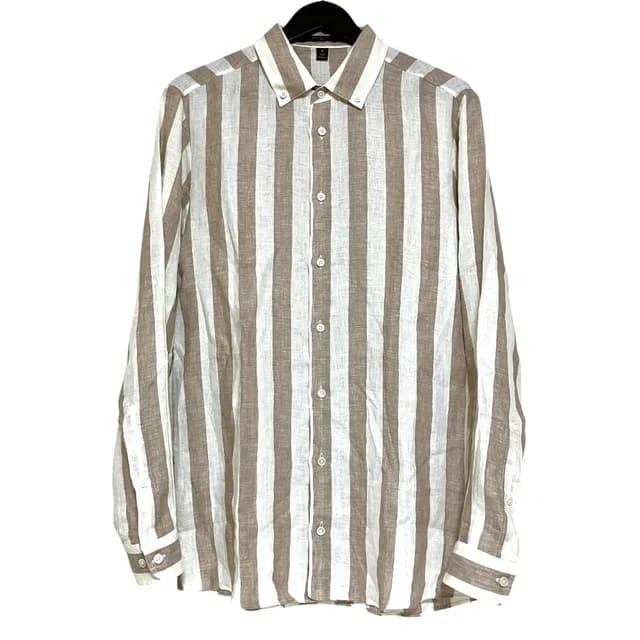 Louis Vuitton Linen Striped Long Sleeve Button Down Shirt Beige Off White S in White from The Reluxe, photo 1 of 1