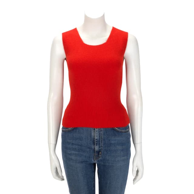 Chanel Ribbed Cashmere Knit Top FR 42 in Red Cashmere from Blue Spinach, photo 1 of 1