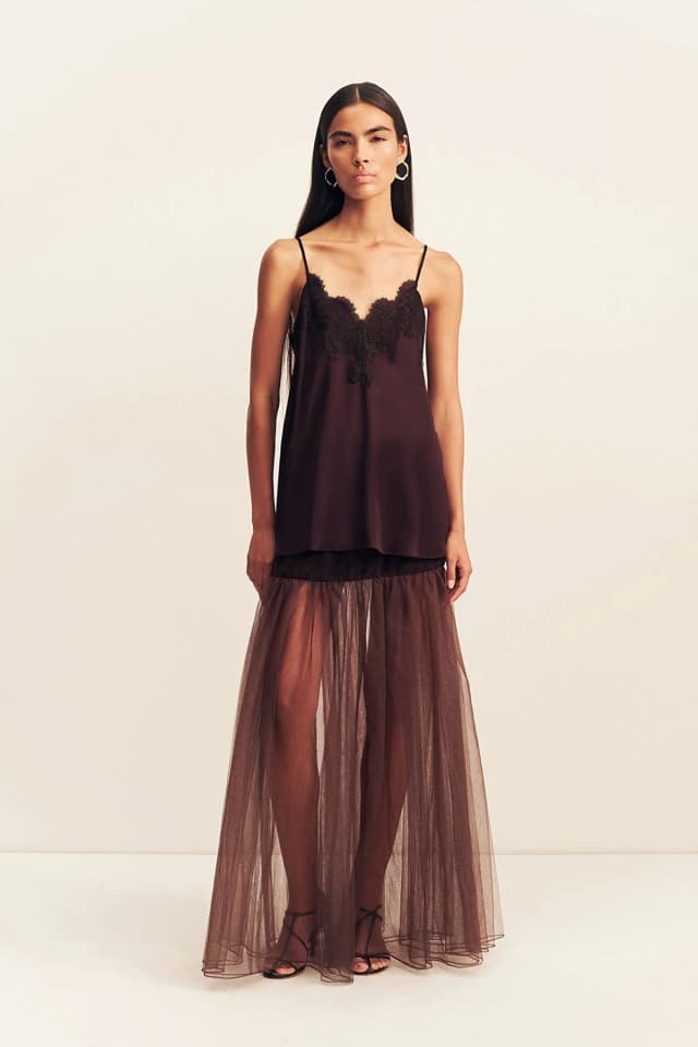 Shona Joy HALO SHEER MAXI SKIRT - ESPRESSO, image 1 of 1 from Shona Joy