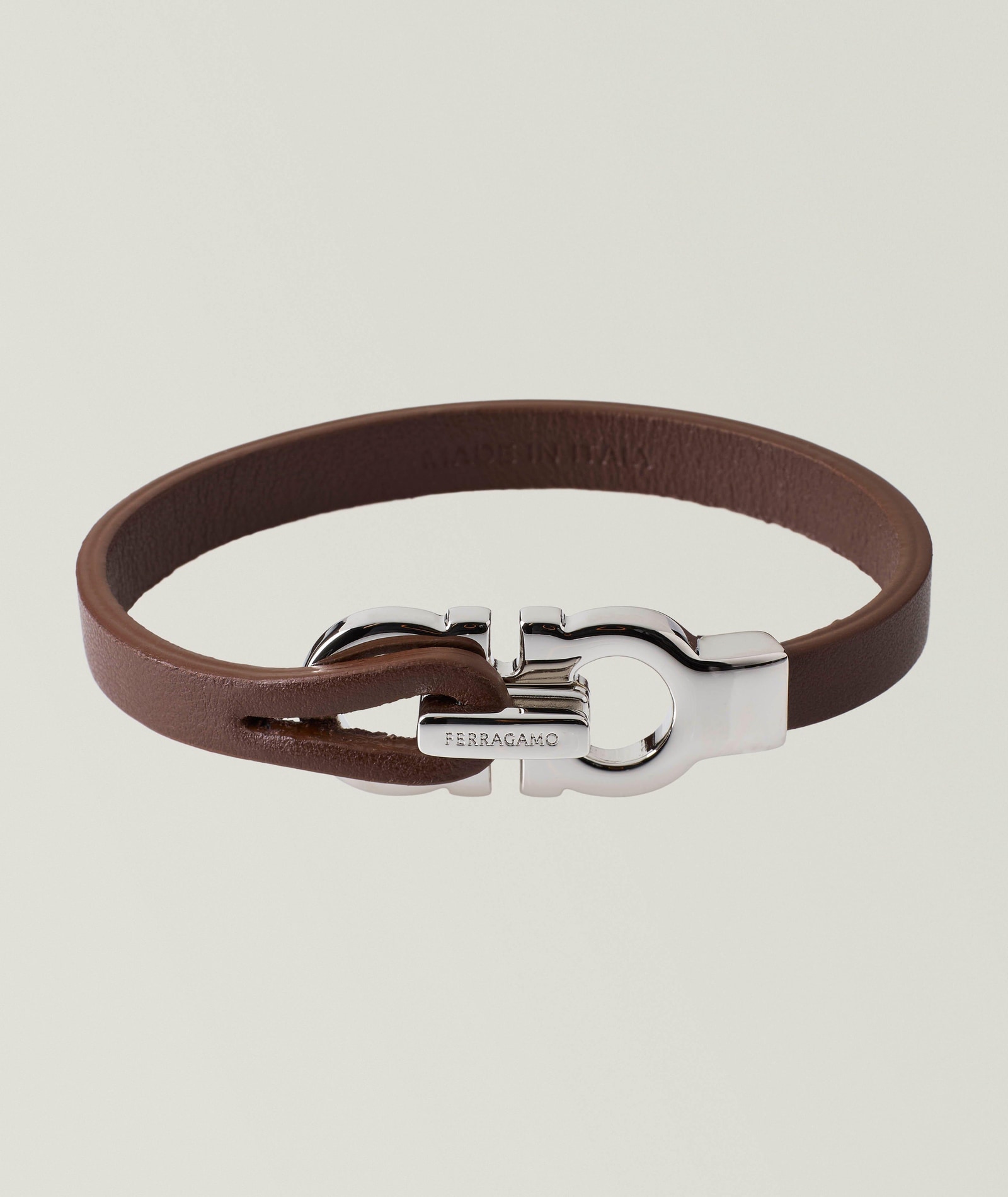 Ferragamo Double Gancini Leather Bracelet in Brown, image 1 of 1 from Harry Rosen