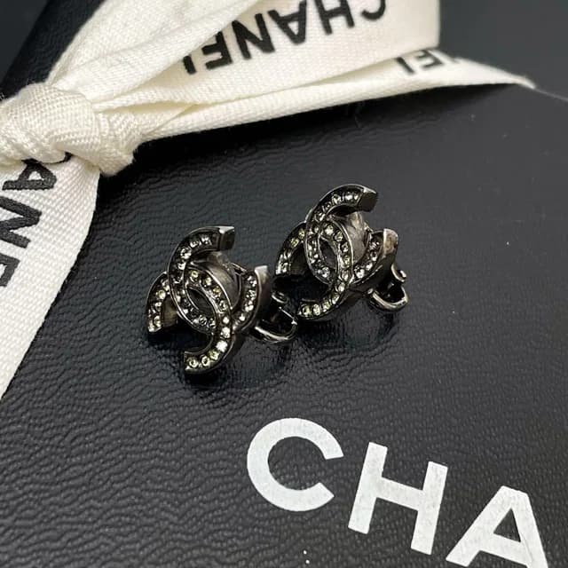 Chanel 06P CC Logo Earrings Rhinestone Silver Icon in Silver Leather from The Reluxe, photo 1 of 1