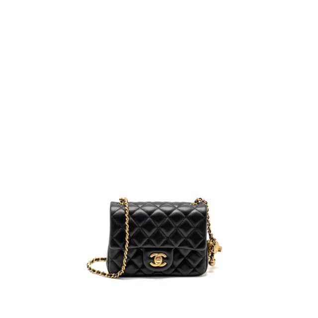 Chanel pearl Crush Mini Square Flap Bag Lambskin Black GHW (Microchip) in Black Lambskin from EMIER, photo 1 of 1