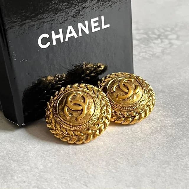 Chanel CC Logo Round Earrings Gold in Gold from The Reluxe, photo 1 of 1