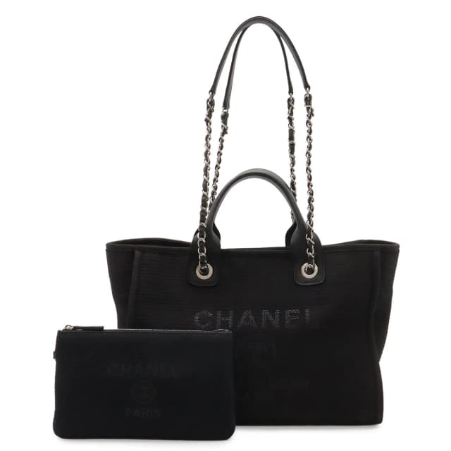 Chanel Deauville Line Small Shopping Tote 2-Way Chain Shoulder Bag Canvas Black in Black Canvas from The Reluxe, photo 1 of 1