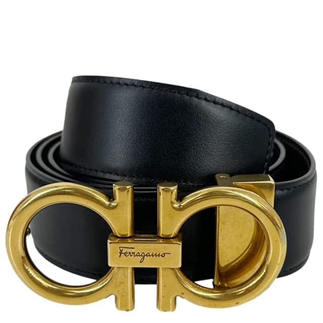 Ferragamo Gancini Buckle Leather Belt Black in Black Leather from Dallas Designer Handbags, photo 1 of 1
