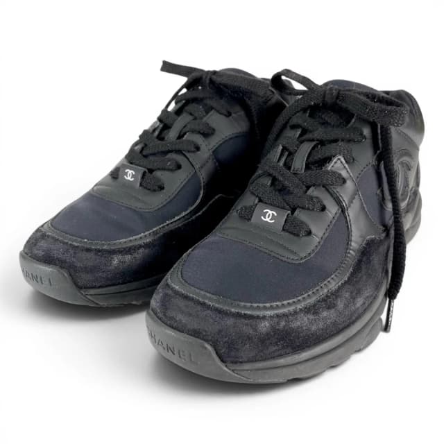 Chanel Suede Leather With CC Logo Low-Cut Sneakers Black in Black Suede from The Reluxe, photo 1 of 1