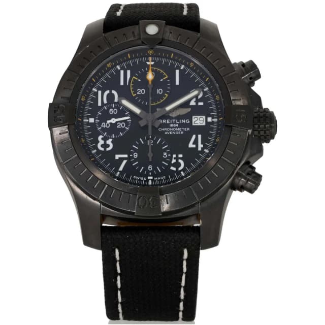 Breitling Avenger Chronograph 45 Night Mission V13317 45mm DLC Titanium Watch in Leather from H&T, photo 1 of 1