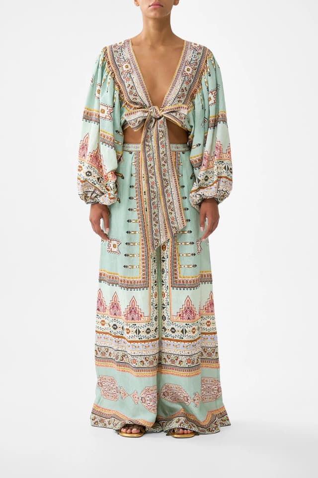 Camilla eBoutique CROPPED BLOUSON SLEEVE TIE FRONT TOP LEGEND HAS IT, image 1 of 1 from CAMILLA