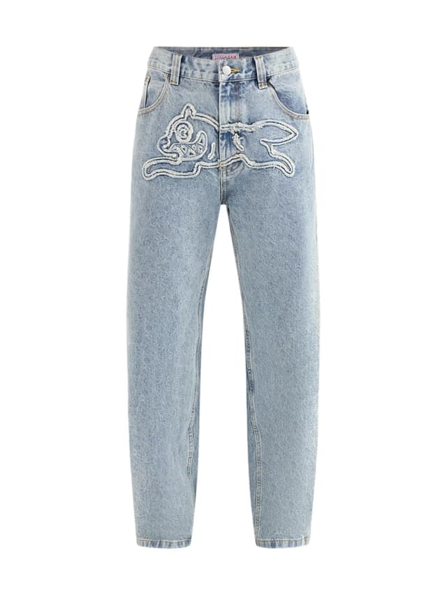 ICECREAM Applique Running Dog Double Scoop Denim Jeans Blue in Light Wash Blue, image 1 of 1 from Fenwick